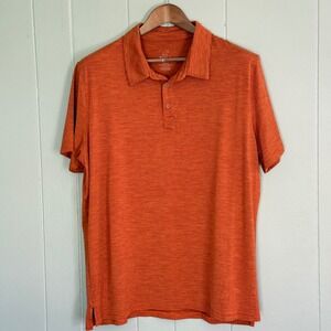 Woolx Merino Wool Polo Shirt Men XL Orange Striped Outdoor Travel Gorpcore Golf